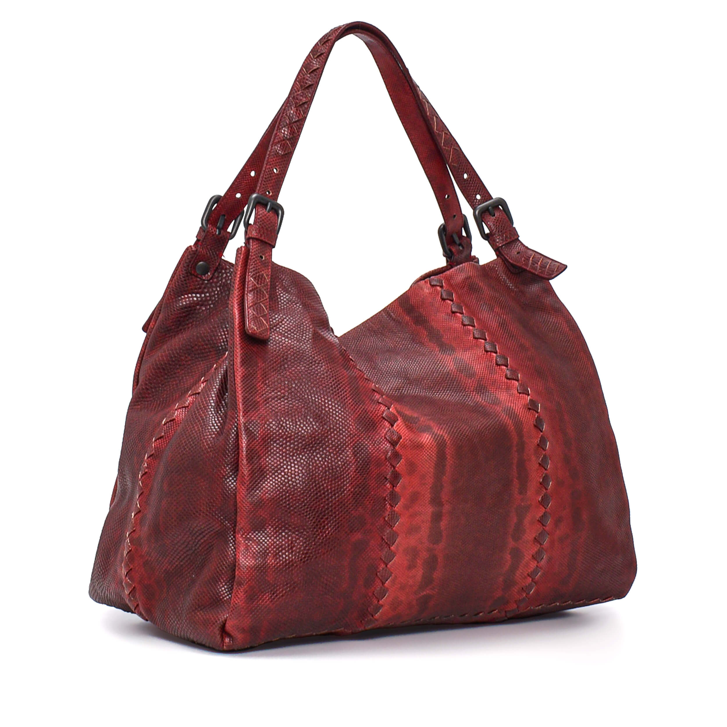 Bottega Veneta - Burgundy Exotic Leather Uzar Medium Bag